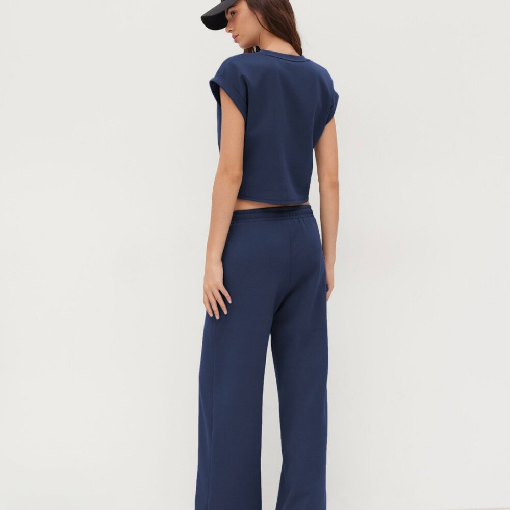 Cider Matched Two-Piece Set straight leg crop top dark navy size XL - Picture 7 of 10